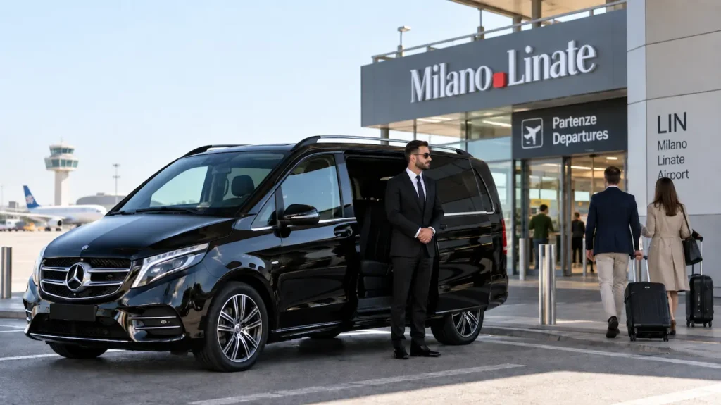 Milan Linate Airport Private Transfer Driver waiting client for private transfer at Milan Linate Airport