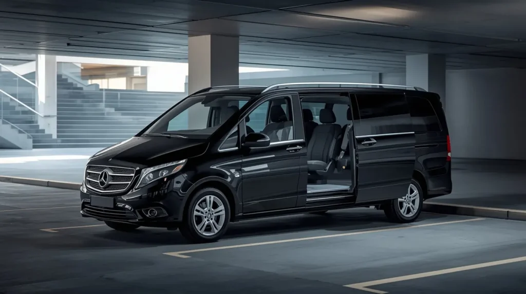 Minivan geparkeerd op de parkeerplaats van de luchthaven Treviso