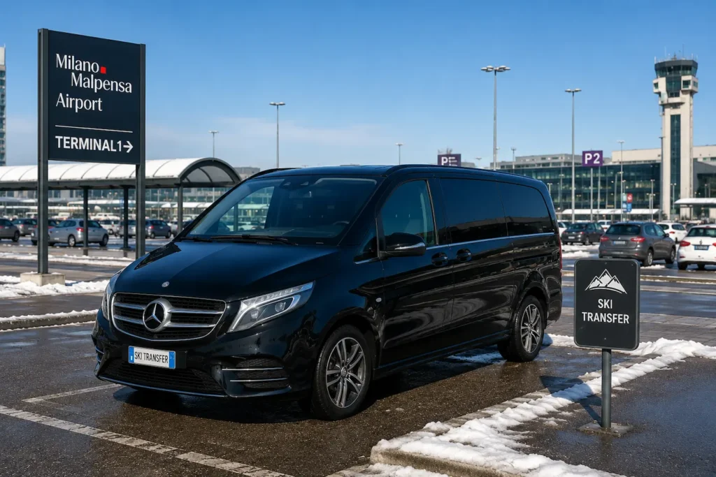 Mercedes MINIVAN for private ski transfers from Milan Malpensa Airport